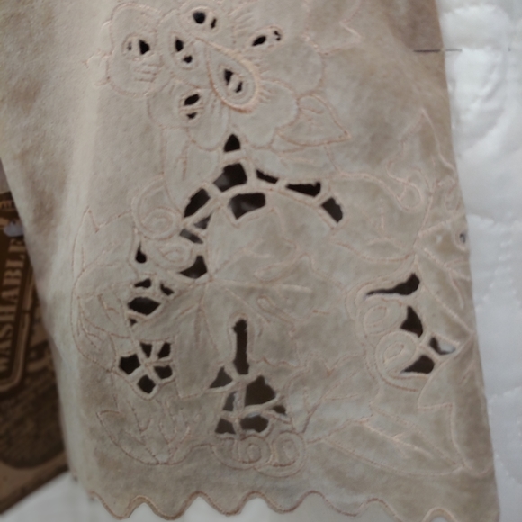 NWT Suede blouse Women Large washable Skotts Tan - Picture 3 of 9